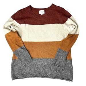 Pinque Women's XL Gina Crew Neck Striped Pullover Sweater Rust Stone Combo NWOT